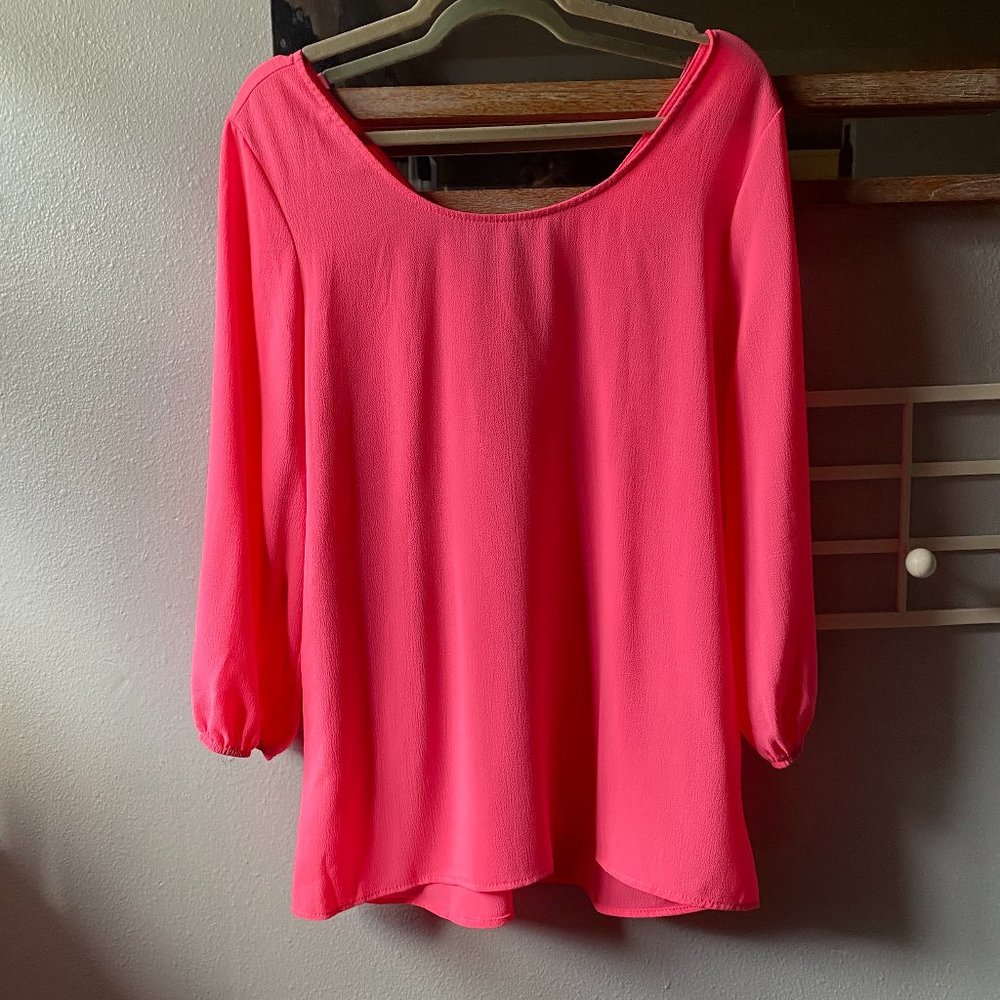 Pink Owl Zippered Back Pink Blouse